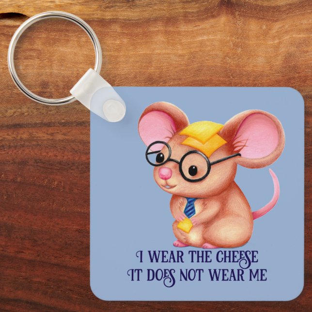 Furry Cheese Man Business Mouse Tie Glasses Nerdy Keychain (Front)