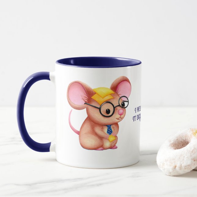 Furry Cheese Man Business Mouse Tie Glasses Nerdy Mug (With Donut)