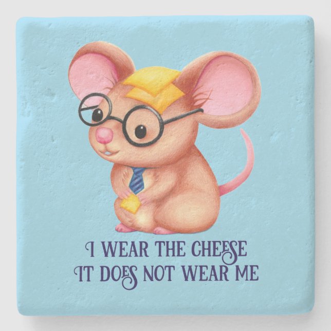 Furry Cheese Man Business Mouse Tie Glasses Nerdy Stone Coaster (Front)