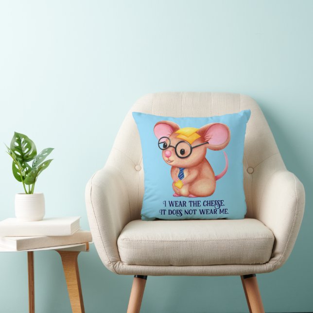 Furry Cheese Man Business Mouse Tie Glasses Nerdy Throw Pillow (Chair)
