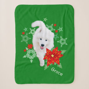 Furry Christmas Dog Samoyed personalized Sherpa Blanket