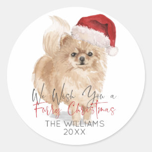 FURRY CHRISTMAS Santa Dog Personalized Classic Round Sticker