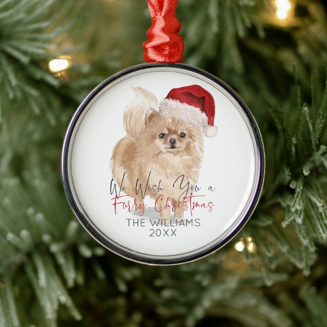 FURRY CHRISTMAS Santa Dog Personalized Metal Ornament (Tree)