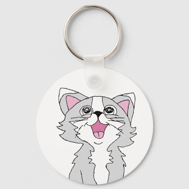 Furry Cute Cat Aesthetic Happy Cat Clipart Drawing Keychain (Front)