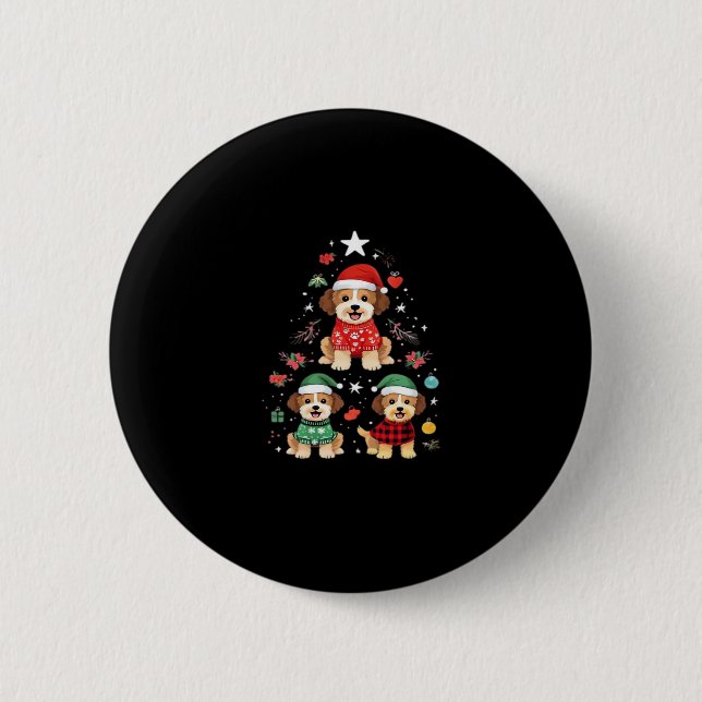 Furry Festive Christmas � Cute Dogs Holiday Tree O 2 Inch Round Button (Front)