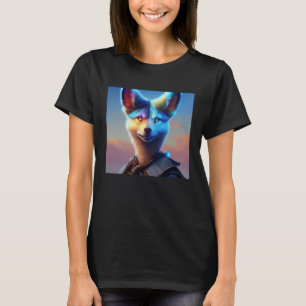 Furry Fluffy Wolf Dog Person Fox Sunset Cloudy Ski T-Shirt