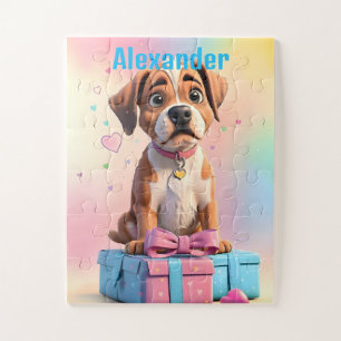 Furry Friends Boxer Puppy and Colourful Gifts Jigsaw Puzzle