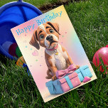 Furry Friends Boxer Puppy and Gifts Birthday Card<br><div class="desc">Make their special day unforgettable with our adorable Boxer Puppy-themed birthday card! This fun and vibrant card features a cute Boxer puppy sitting atop a stack of pink and blue gift boxes with a pastel pink, blue and yellow colour wash background. It's the perfect way to bring a smile to...</div>