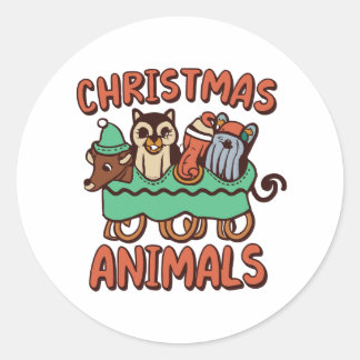 Furry Friends on a Sleigh Ride Adventure Classic Round Sticker