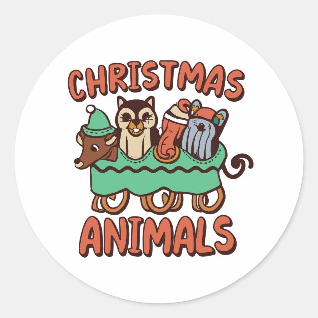 Furry Friends on a Sleigh Ride Adventure Classic Round Sticker (Front)