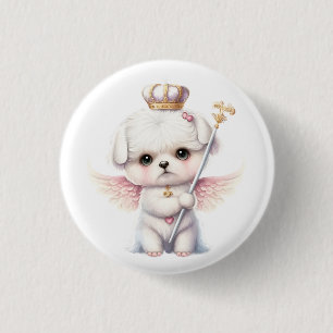 Furry Joy: Angel Wing Maltese Dog Puppy Gift 1 Inch Round Button