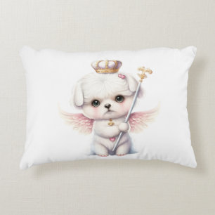 Furry Joy: Angel Wing Maltese Dog Puppy Gift Accent Pillow