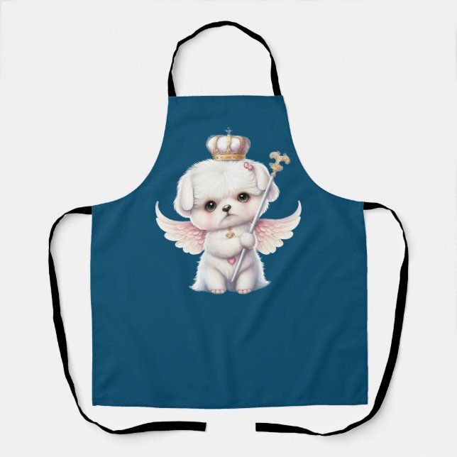 Furry Joy: Angel Wing Maltese Dog Puppy Gift Apron (Front)