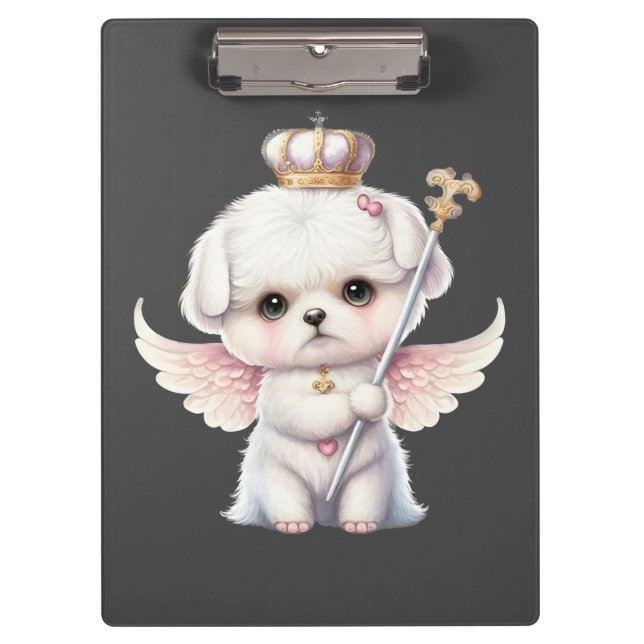 Furry Joy: Angel Wing Maltese Dog Puppy Gift Clipboard (Front)