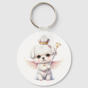 Furry Joy: Angel Wing Maltese Dog Puppy Gift Keychain