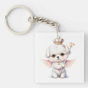 Furry Joy: Angel Wing Maltese Dog Puppy Gift Keychain