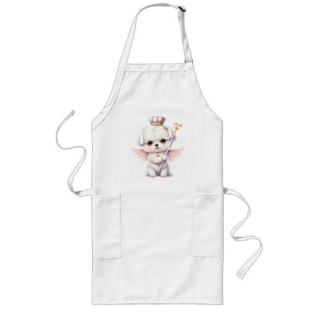 Furry Joy: Angel Wing Maltese Dog Puppy Gift Long Apron (Front)