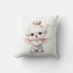 Furry Joy: Angel Wing Maltese Dog Puppy Gift Throw Pillow