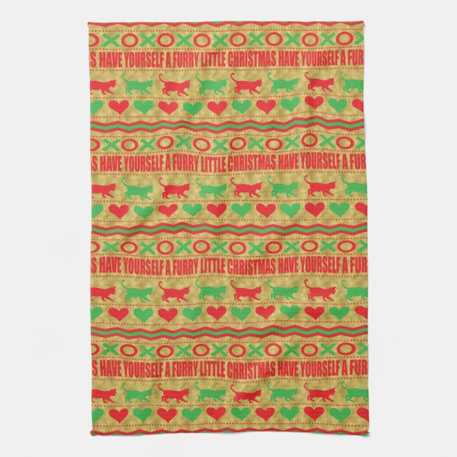 Furry Little Cats Christmas Kitchen Towel (Vertical)