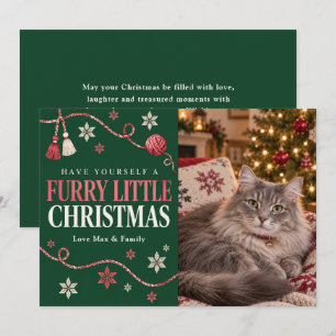 Furry Little Christmas Cat Photo Holiday Card