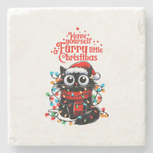 Furry Little Christmas Stone Coaster