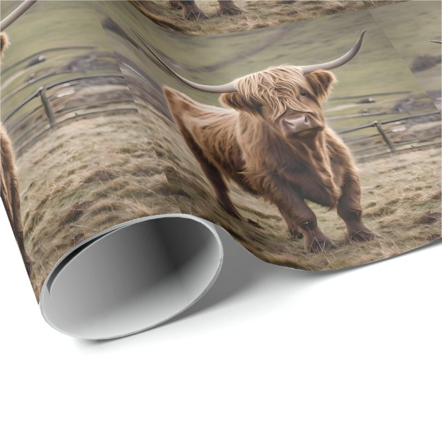 **"Furry Majesty: The Woolly Brown Highland Cow"** Wrapping Paper (Roll Corner)