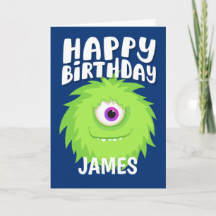 Furry Monster Blue Birthday Card