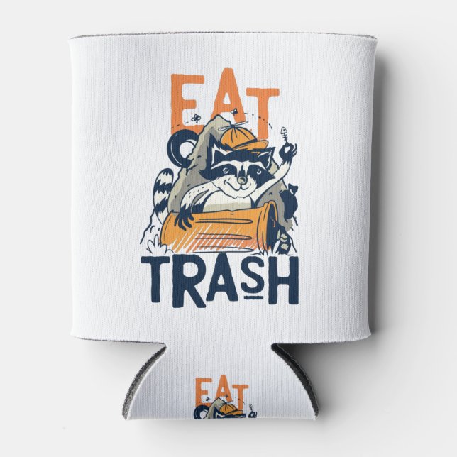 Furry Raccoon with Eat Trash Text Can Cooler (Front)