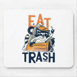 Furry Raccoon with Eat Trash Text Mouse Pad
