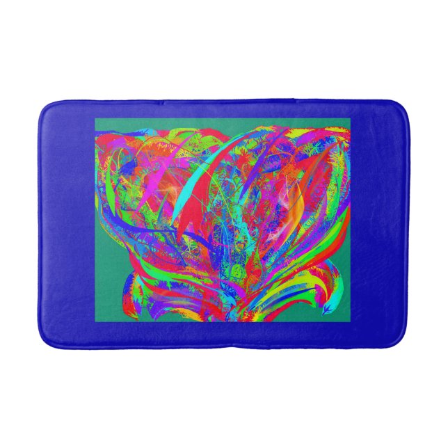 Furry Rainbow Colored Flower Bath Mat (Front)