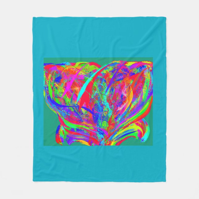 Furry Rainbow Colored Flower Fleece Blanket (Front)