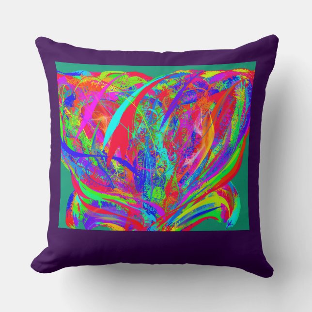 Furry Rainbow Colored Flower Throw Pillow (Front)