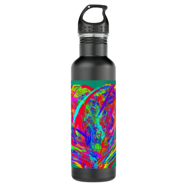 Furry Rainbow Colored Flower Water Bottle (Front)