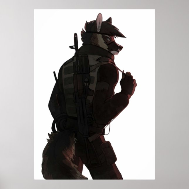 Furry wolf military poster (Front)