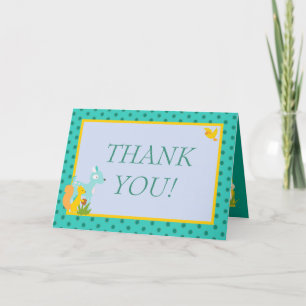 Furry Woodland Blue Folded Thank You Card