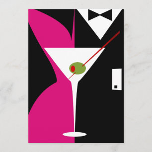 Fuschia and Black Classy Martini Cocktail Invitation