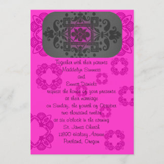 Fuschia and Grey Wedding Invitations