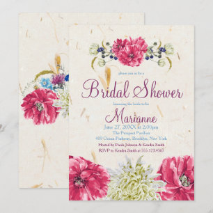 Fuschia and Ivory floral Bridal Shower Invitations