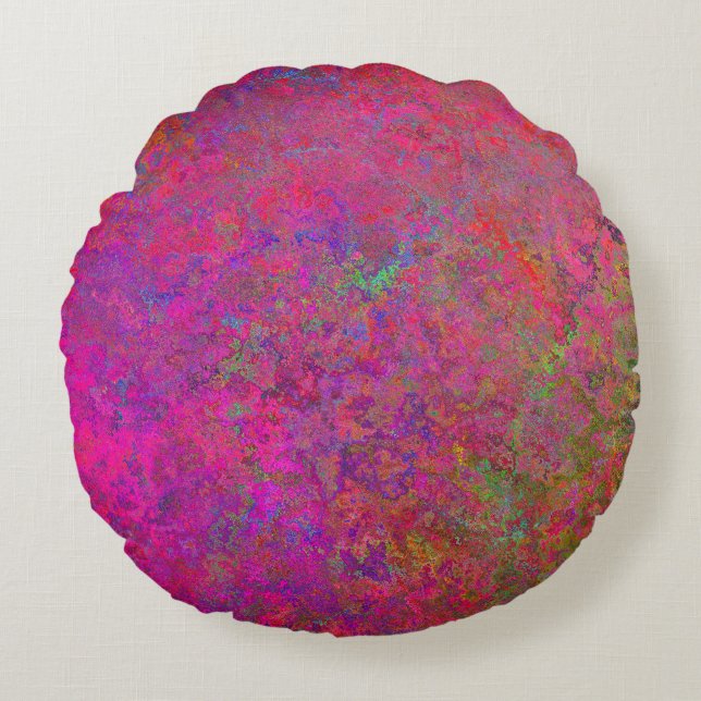 Fuschia and turquoise texture round pillow (Front)