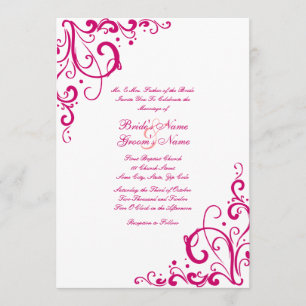 Fuschia and White Flourish Wedding Invitation