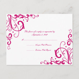 Fuschia and White Flourish Wedding RSVP Card
