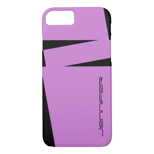 Fuschia & Black Stripe Minimalist Name Case-Mate iPhone Case (Back)