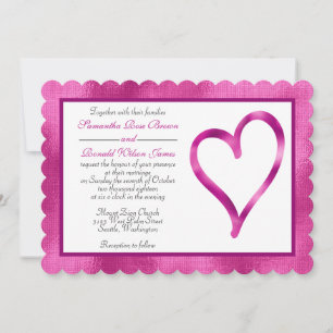 Fuschia feuille avec faire-part de mariage à coeur