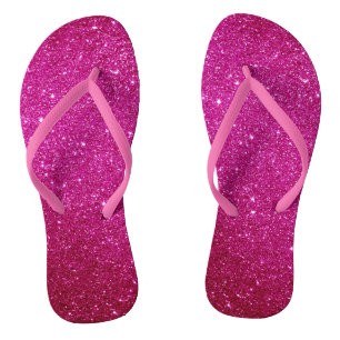 Fuschia Hot Pink Glitter and Glam Flip Flops