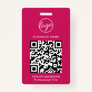 Fuschia Hot Pink Logo QR Code Employee ID Badge