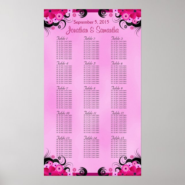 Fuschia Lumière 15 Mariage Tableau de sièges (Devant)