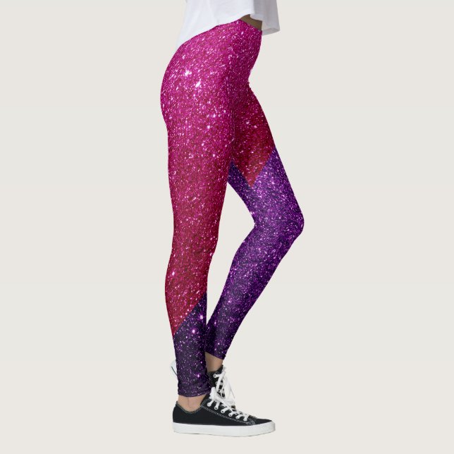 Fuschia Pink & Dark Purple Glitter Glam  Leggings (Right)