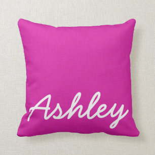 Fuschia pink linen texture white initials throw pillow