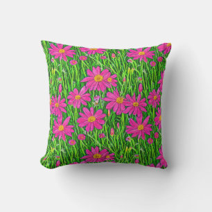 Fuschia Pink Wildflowers in a Field    Outdoor Pillow