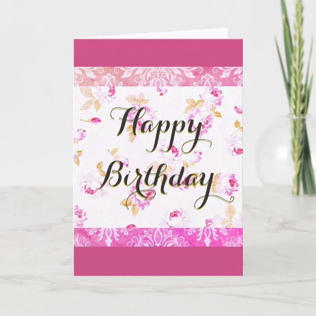 Fuschia Rose rose Bonne Carte de voeux Anniversair (Devant)